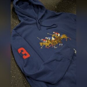 Polo Ralph Lauren Mens Blue Big Triple Pony Long Sleeve Pullover Hoodie LT